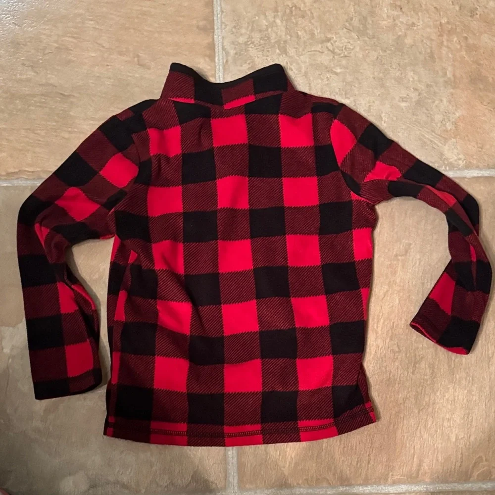 Boys' Red & Black Buffalo Plaid Half-Zip Fleece Pullover Shirt size 6 - Picture 4 of 5